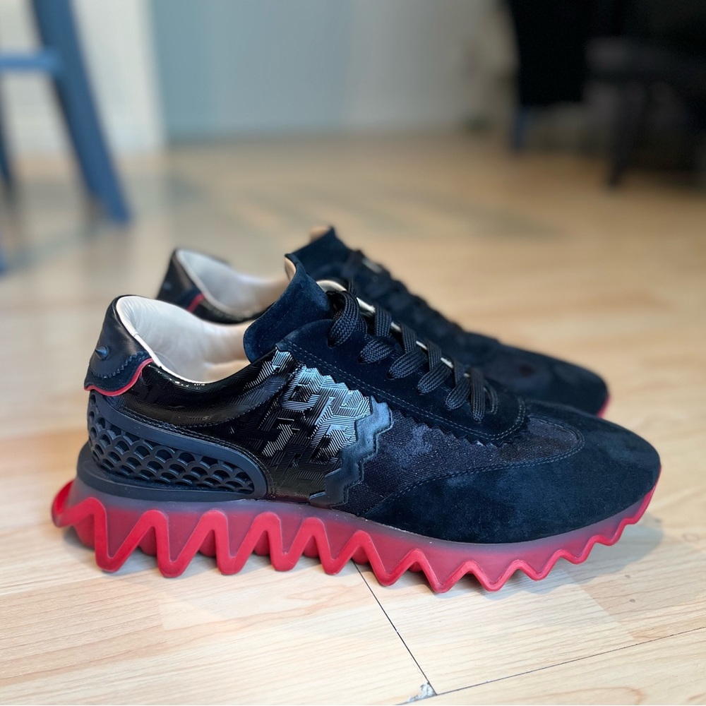 Christian Louboutin Black Suede Sneakers with Red Zigzag Sole